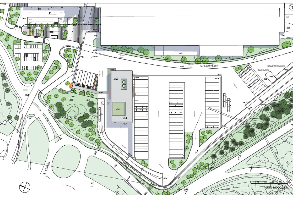 15 (68) Figur 6. Bild över förändringar i området. Bilden visar speciellt utformning av bussdepån, med parkering och tankningsplats m m. 3.