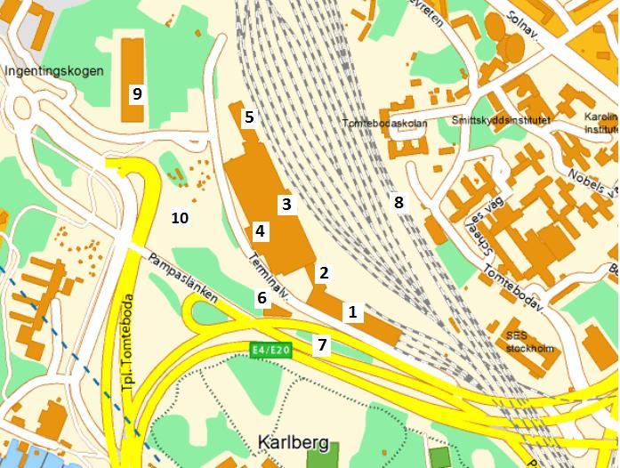 16 (68) 10. Tvätthall och administration (ny byggnad). 11. Figur 7. Placering av identifierade skyddsobjekt.