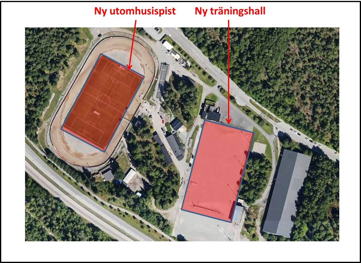 Sida 4 (6) 1 Möjliga placeringar för den nya träningshallen och utomhusispisten Mark och anläggning Förutsättningar för grundläggning ska undersökas, liksom eventuellt behov av sanering av mark.