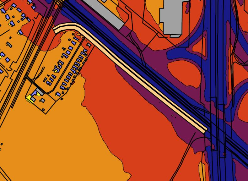 Figur 20. Urklipp ur ekvivalent ljudnivå i Utredningsalternativet för område 3 stugby Strandtorp. Figur 21.