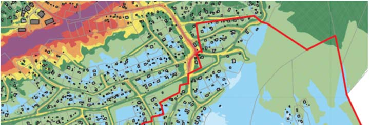 Sidan 135 Planbeskrivning av 187 9430 Mjölkudden Gustavsviks gård 25 (39) SAMRÅDSHANDLING Utdrag ur kommunens övergripande bullerkartläggning, 2015. Planområdets avgränsning markerat med röd linje.