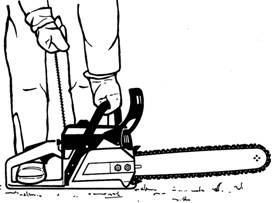 Starta motor / stänga av motor 8.2 Starta Handla enligt säkerhetsföreskrifterna vid starten. Fig. 8 (figur) Ta av kedjeskyddet innan start.