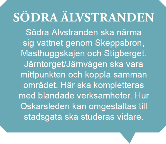 platser för göteborgarna. Området har idag över 6 000 arbetsplatser men i praktiken inga boende. Andelen boende är relativt hög i angränsande områden som Linné och Masthugget.