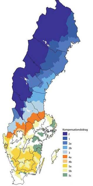 Kompensationsstöd Ges i mindre gynnade områden i Sverige.