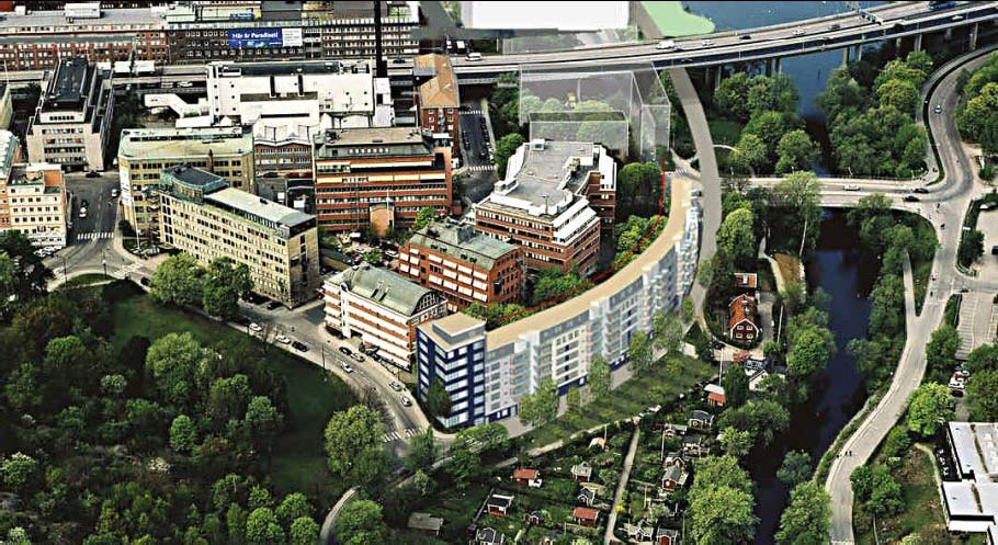 PLANFÖRSLAGET Fotomontage av föreslaget bostadshus, Brunnberg & Forshed Arkitektkontor AB Föreslagen bebyggelse Det föreslagna bostadshuset utförs i sex våningar samt med en indragen takvåning.
