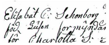 kvinna godtogs i denna funktion. Dessutom skriver hon sig Elisabät C. Schonborg föd Lüsén, ett tidigt exempel på gift kvinnas användning av mannens familjenamn. År 1814 (1817?