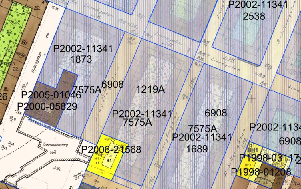 Sida 4 (18) 2004 fastställdes den sista för planen berörda tilläggsplanen för del av Östermalm, Tp 2002-11341, i syfte att upphäva vindsinredningsförbudet. Utdrag ur planmosaiken.