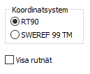 Det första formatet är Rikets Nät, R90, med X resp. Y framför koordinatangivelsen. Noggrannheten är här 1 meter.