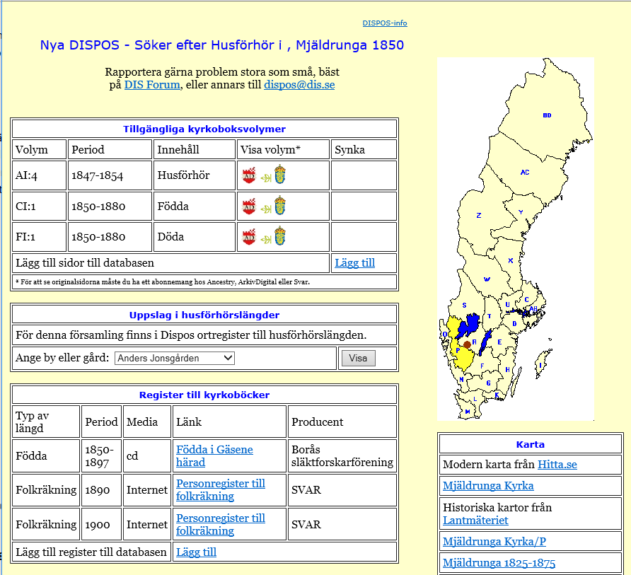 Kartfunktionen i Disgen 2016, Studiehandledning Del 1 39 Oavsett val av händelse (notistyp) får du upp en sida med de olika källdokument som finns tillgängliga.