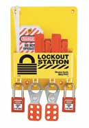 Lockout-station S1900 Kan fås utan eller med utrustning med fokus på låsning av både ventiler och el. 5 flyttbara avdelare i översta lådan.
