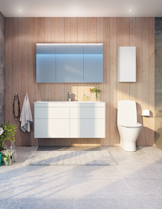 Ifö Sense underskåp SU 120 vit, 11 140 kr Ifö Sense tvättställ 120, 4 930 kr Ifö Option spegelskåp LED High 120