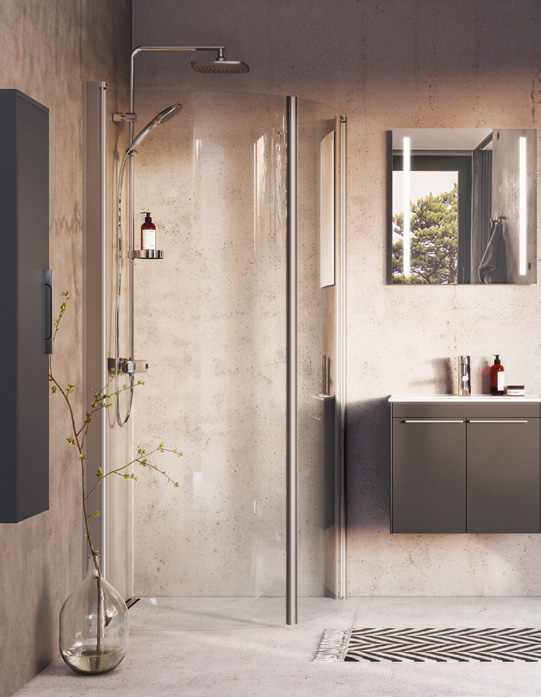 Ifö Space duschdörr SBNK 3 603 kr/st Ifö Sense underskåp SDSSMP 60 compact, grafitgrå, med Ifö Sense