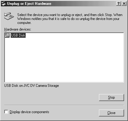 Windows Me Windows 2000/XP Dialogrutan [Stoppa en maskinvaruenhet] visas. 4 Klicka på [OK].