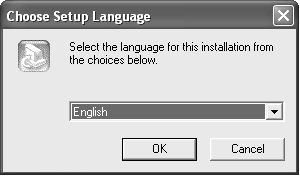 Följande steg är exempel på CyberLink DVD Solution för Windows XP. [Choose Setup Language]-skärmen visas.