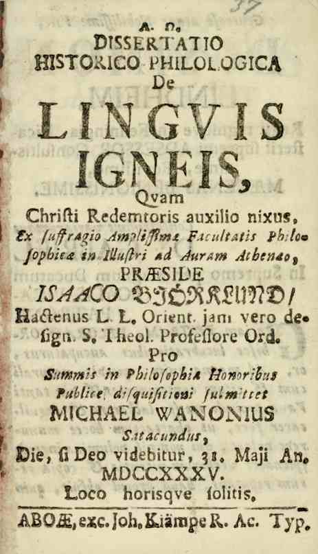 a. n. DTSSERTATTO HISTOiIICO PHILOLOGICA Oe 1.1^6V18 IGNEIS, Qyam slliristi Reclemtvriz auxilio nixus. Xr fuffragio Amplifftmt _ff.