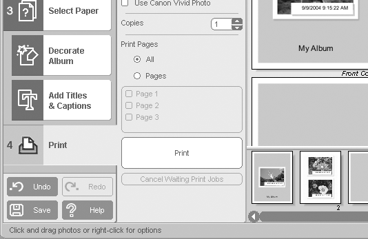 Skriva ut bilder 25 4 Klicka på [4 Print/4 Skriv ut], kontrollera antal kopior och andra utskriftsinställningar och klicka sedan på [Print/Skriv ut]. Nu startar utskriften.