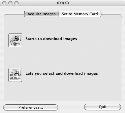 Macintosh Överföra bilder till en dator 55 2 Klicka på [Starts to download images/ Börjar överföra bilder].