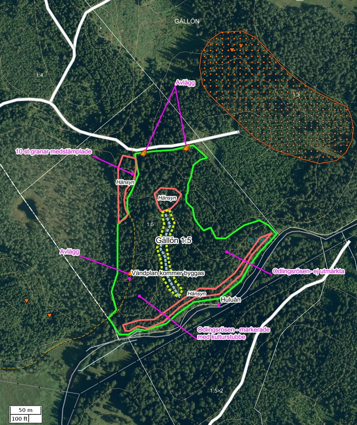 Traktdirektiv 2016-12-14 13:56 Gällön 1:5 Hushållningssällskapet Skog Detaljkarta Skala: ~1:3000