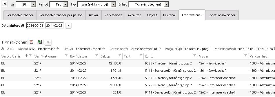 I Transaktionsfliken visas alla