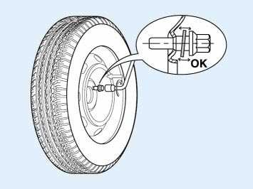 Montering av reservhjulet** Om bilen är utrustad med ett reservhjul i plåt, är det normalt att vid fastsättningen av detta konstatera att bultarnas brickor inte kommer i kontakt med fälgen.