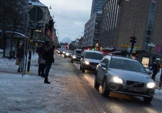 Figur 49. Cykelfältet längs Hornsgatan där friktionsmätningar görs.