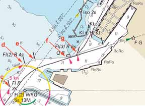12-50,801E Korrigerade positioner på utmärkning i hamninloppet. / Correct position of buoys in the entrance.