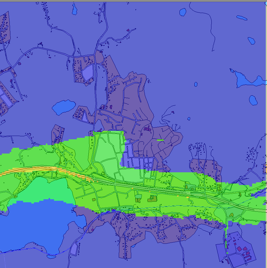 Timmedelvärde (98-percentil) Figur 4. Beräknat timmedelvärde (98-percentil) för NO 2 (µg/m 3 ) MKN för timmedelvärde (90µg/m 3 ) klaras i hela Landvetter.