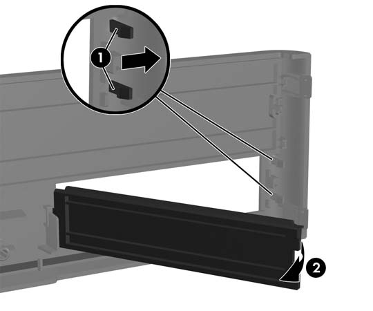 Ta bort panelskydd På vissa modeller täcks de externa 3,5- och 5,25-tumsenhetsplatserna av skydd, som du måste ta bort innan du installerar en enhet. Så här tar du bort ett panelskydd: 1.