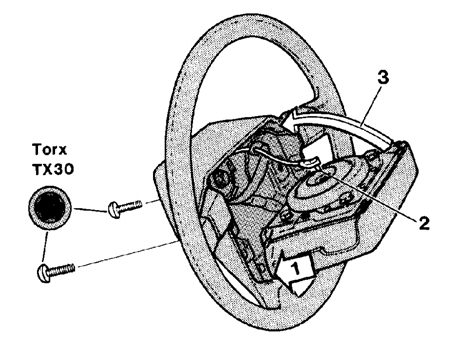 "VCC071223 SV 20060915" 10 ratten Trä elledningen från kontaktrullen genom hålet i ratten. Sätt ratten så att pinnen på kontaktrullen ligger i centrum av hålet i ratten.