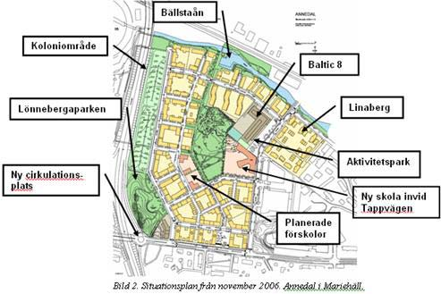 Beskrivning av Annedal För Annedal anordnades 2003 en inbjuden arkitekttävling. Segrare blev Erskine Tovatt Arkitekter (numera Tovatt Architects and Planners).