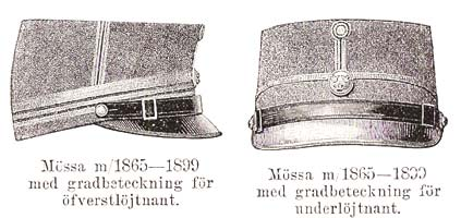 Lägermössa m/1865-1899 Bild 1:49 Lägermössa sida och front Lägermössa m/1865 1899 utförs av tyg i samma färg som