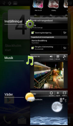 23 Telefonens grunder Växla mellan nyligen öppnade program Det är lätt att komma åt de program du just har öppnat. 1. Tryck och håll ned. 2.