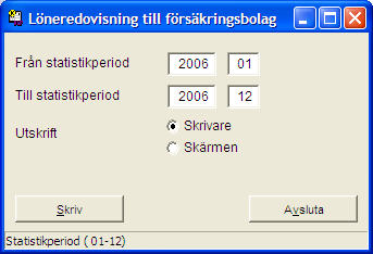 Sida: 122 LÖNEREDOVISNING TILL FÖRSÄKRINGSBOLAG Med den här funktionen skriver man ut en lista till försäkringsbolag över utbetalda