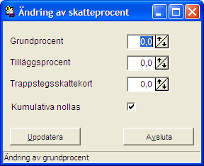 Sida: 135 ÄNDRING AV SKATTEINNEHÅLLNING Med den här funktionen kan man ändra personernas skatteprocenter. Funktionen används ifall alla personer ska ändra skatteprocenten.