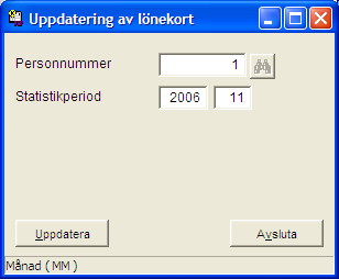 Sida: 147 UPPDATERING AV LÖNEKORT Med denna funktion kan du uppdatera lönekortets uppgifter till dags dato.