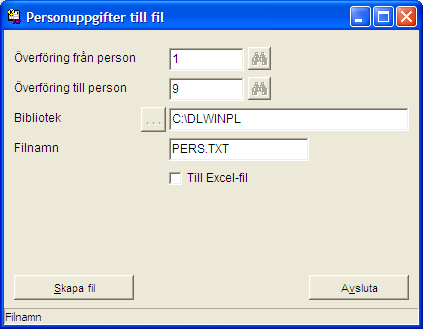 Sida: 157 PERSONUPPGIFTER TILL FIL Med denna funktion kan du överföra personuppgifter till en ASCII-fil. Ange personer vars uppgifter skall flyttas.