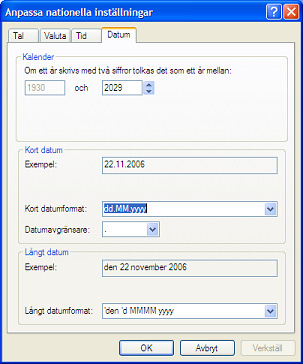 Sida: 8 Windows XP: Öppna kontrollpanelen och välj Nationella inställningar och språkinställningar, klicka på funktionsknappen Anpassa.