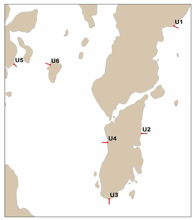 Resultat Ulvön Dykningarna genomfördes med tre transekter på Ulvöns utsida U1-U3 och med tre på insidan av Ulvön U4-U6.