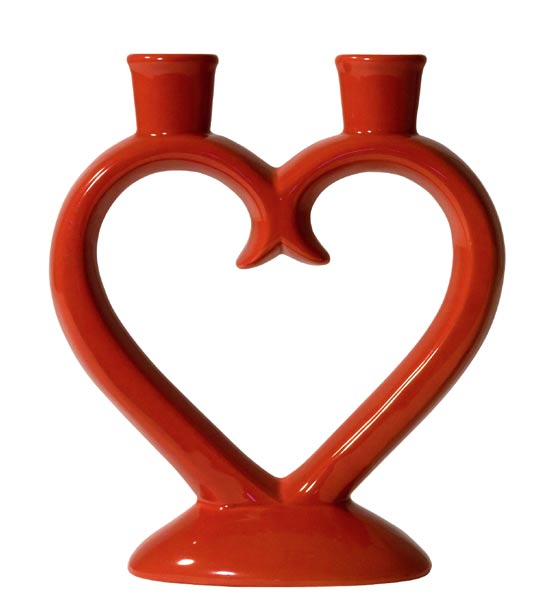 5-6364 Ljusstake Hjärta keramik röd