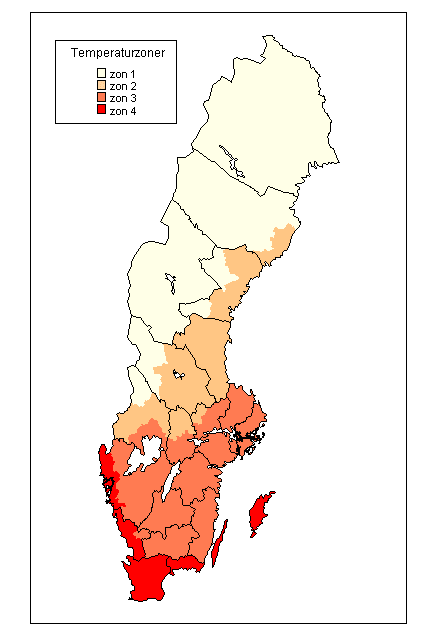 4 Karta Temperaturzoner Zonindelningen bygger på årsmedeltemperaturer för de olika