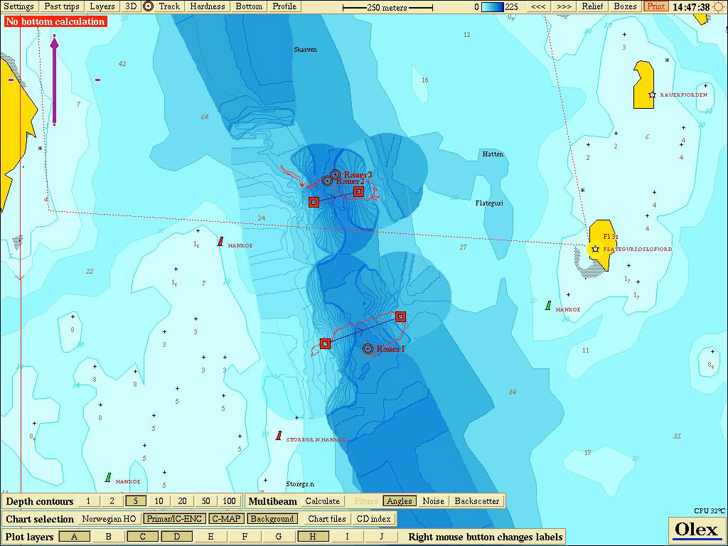 2. 1. Figur 2. Karta utvisande läget av lokal 1 och 2 i en förträngning i djuprännan i södra delen av Rauerfjorden.