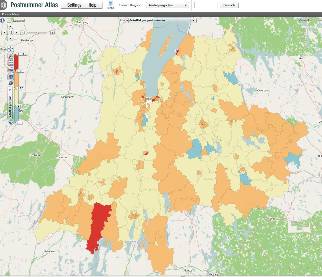 563 31 Gränna Vårdtid per postnummer, 2013 565 31 Mullsjö 554 47 Jönköping 561 31,