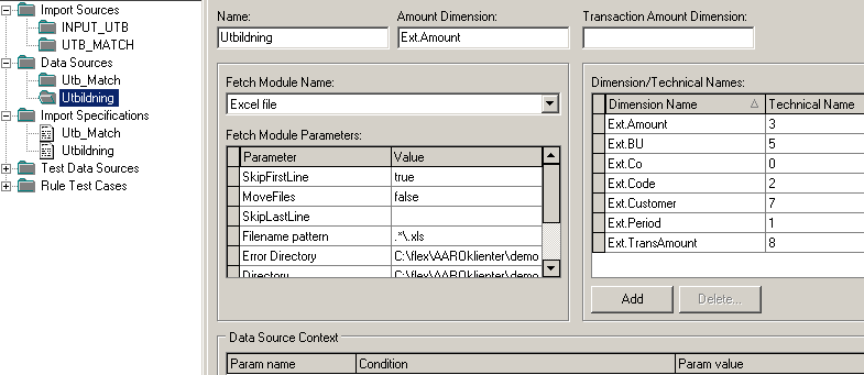 Data Sources Här väljer man typ av extern källa Här beskriver man hur man kommer åt