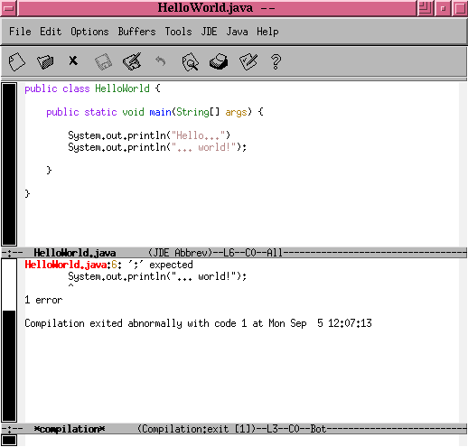 Första kommandot blir alltså: C-x C-f för att läsa in en fil Emacs start Då man startar Emacs ser man efter ett tag följande: Unix 2005 / Copyright Inge Frick 37 Här har vi läst in filen.