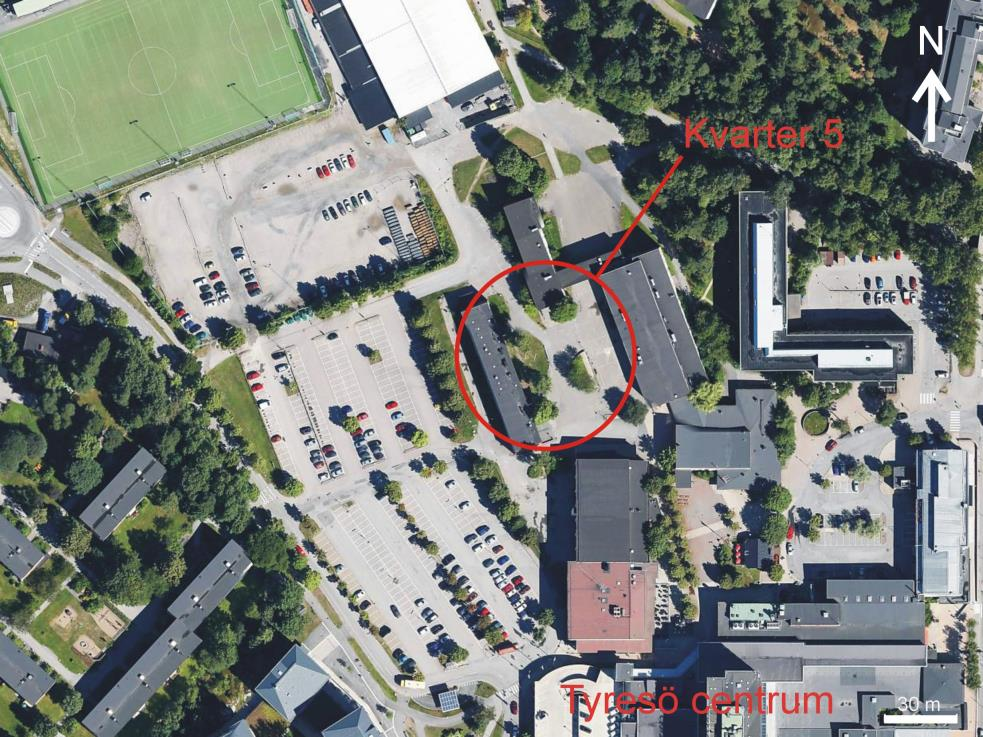 1 Bakgrund och syfte För närvarande (augusti 2015) pågår utveckling och exploatering av Norra Tyresö centrum, där det aktuella området kvarter 5 ingår.