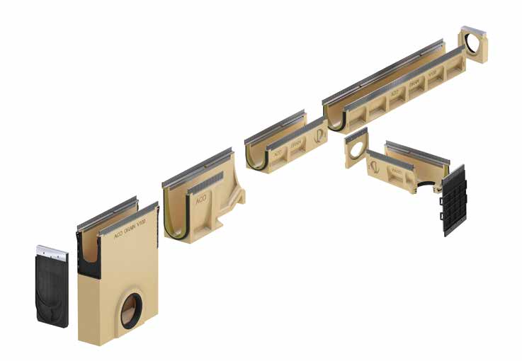 ACO DRAIN Multiline Seal in V 100 S Rännor, sandfång, tillval och galler Systemöversikt 6 5 4 3 7 8 2 1 1 Moduler Förzinklad kantförstärkning 10 1. Tät gavel för sandfång 2. Djupt sandfång 3.