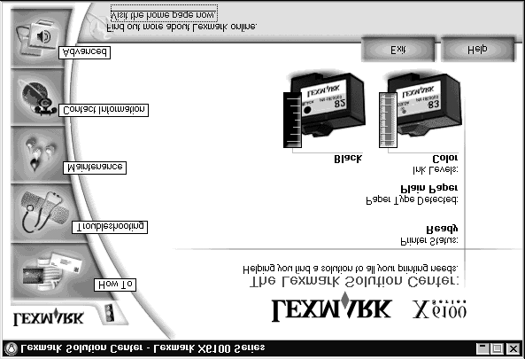 Använda Lexmark Utskriftsassistent Lexmark Utskriftsassistent (LSC) ger hjälp och information om skrivarstatus, papperstyp och bläcknivåer för Allt-i-ett.
