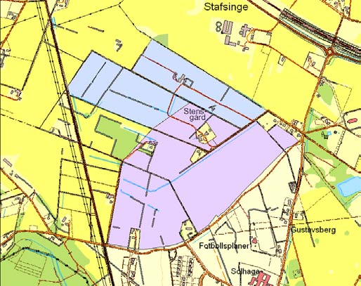 den samlade strukturen av bebyggelse, grönområden och skyddsområden. 3. PLANDATA 3.1 Lägesbestämning och areal Planområdet är beläget i Stafsinge, ca 1.5 km norr om Falkenbergs centrum.