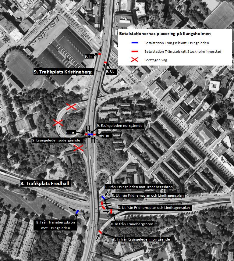 2.7. Trängselskatteportalernas placering på E4 och Kungsholmen Kartan i Figur 12 visar betalstationernas placering på E4 och Kungsholmen.