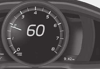 Eco guide Detta instrument ger en indikation om hur ekonomiskt bilen körs. För att kunna se denna funktion väljs tema "Eco", se Kombiinstrument, digitalt översikt (s. 59).